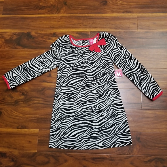 J Khaki Girls NWT Lepord Animal Print Dress Long Sleeve Red Trim Size 10 Cotton - Picture 1 of 10